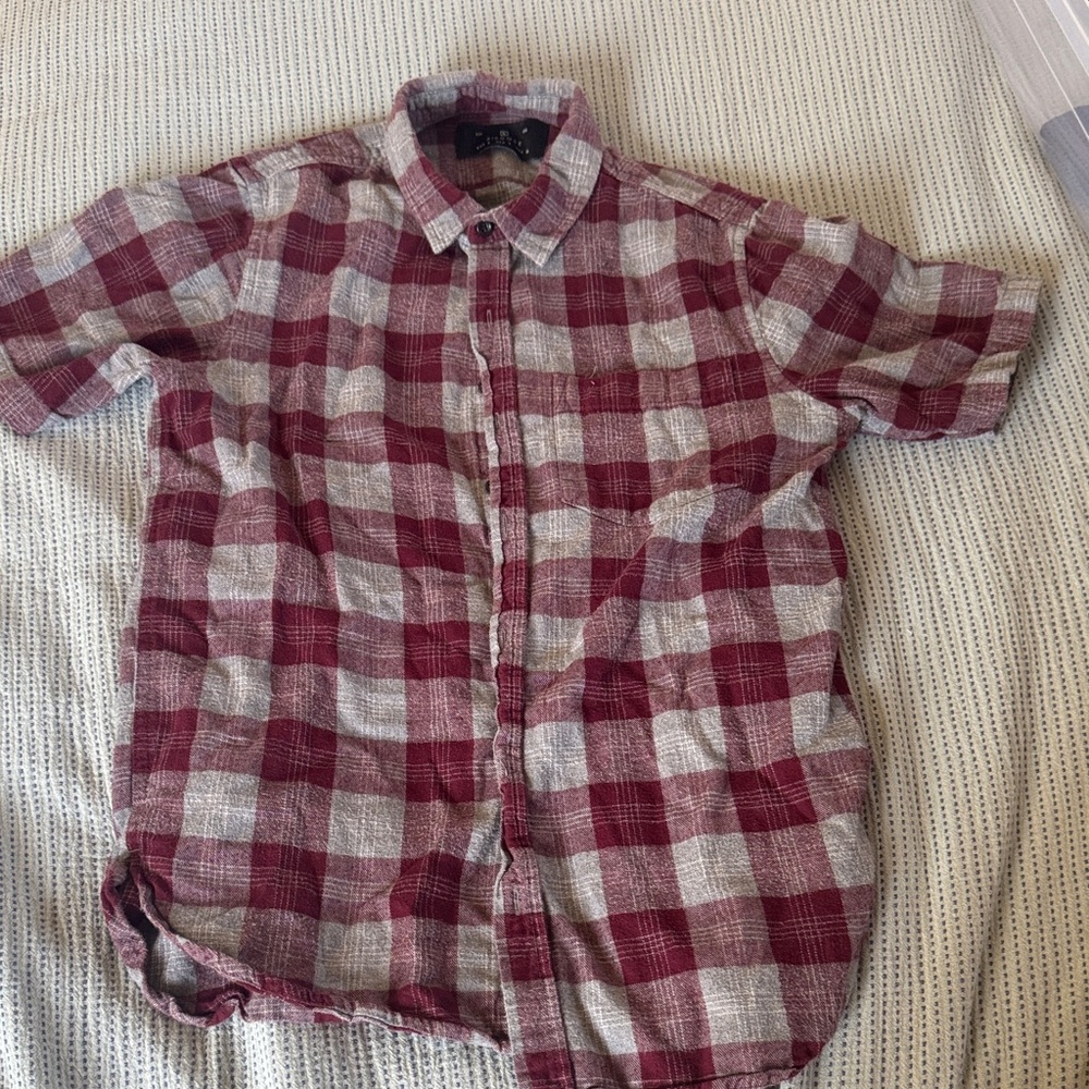 Zipcode Design Red and White Plaid Casual Shirt